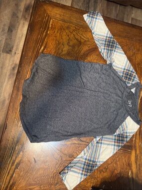 Heather Gray Raglan Tee with Plaid Sleeves